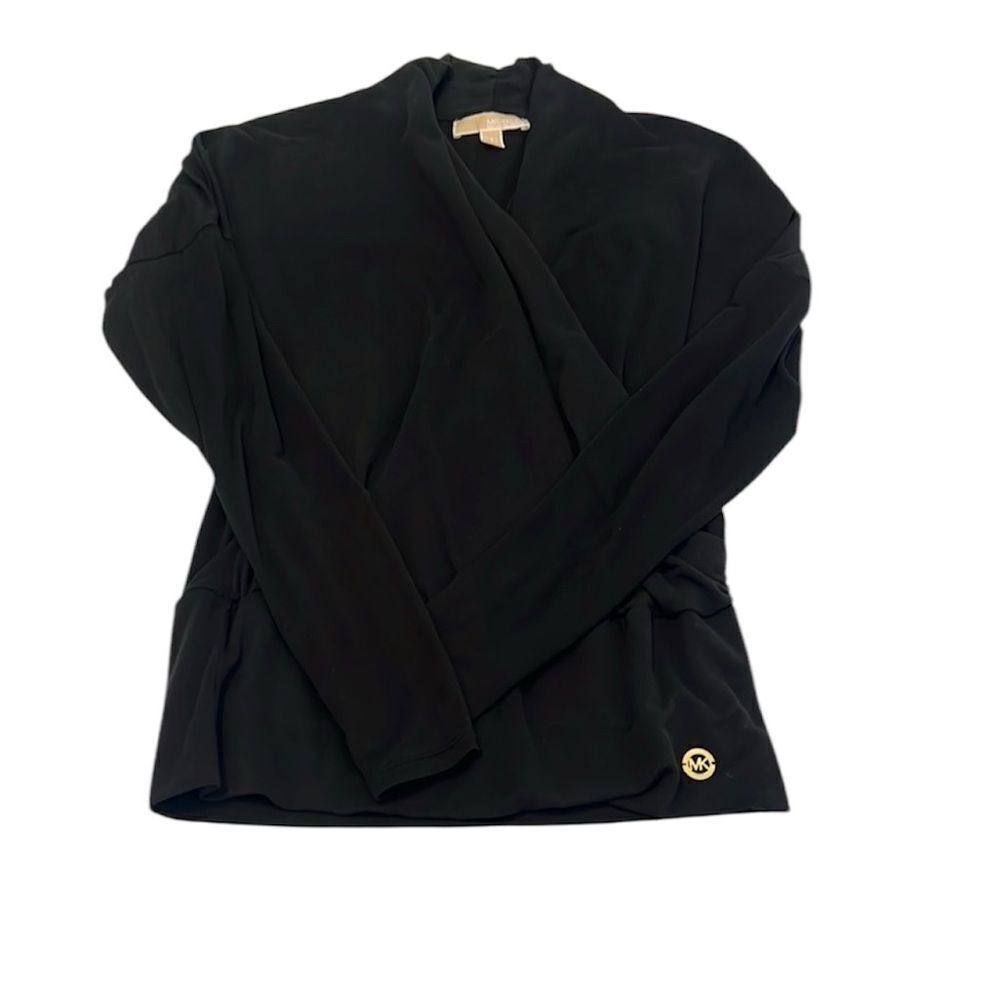 Michael Michael Kors size small black long sleeve wrap front knit top EUC